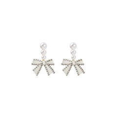 Bow Faux Pearl Stud Earrings Party Jewelry Holiday Gift