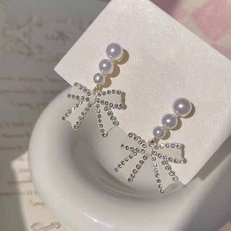 Bow Faux Pearl Stud Earrings Party Jewelry Holiday Gift