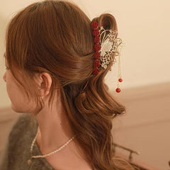 Red Rose Diamond Hair Accessory with Tassel Clip