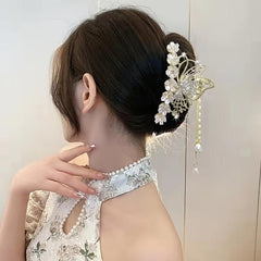 Red Rose Diamond Hair Accessory with Tassel Clip