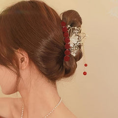 Red Rose Diamond Hair Accessory with Tassel Clip
