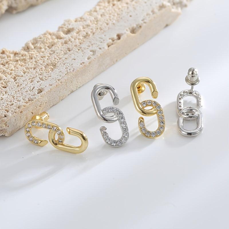 Silvery Chain Stud Earrings Copper Pin Girls Jewelry