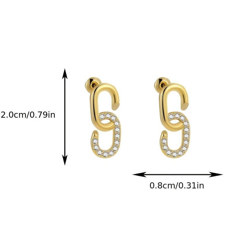 Silvery Chain Stud Earrings Copper Pin Girls Jewelry