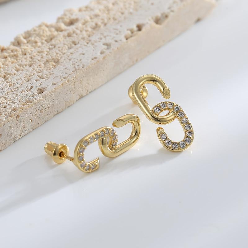 Silvery Chain Stud Earrings Copper Pin Girls Jewelry