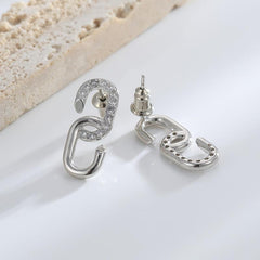 Silvery Chain Stud Earrings Copper Pin Girls Jewelry