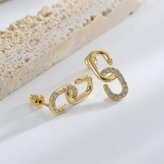 Silvery Chain Stud Earrings Copper Pin Girls Jewelry