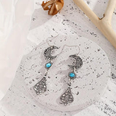 Vintage Flower Stone Embellished Star Moon Shape Earrings