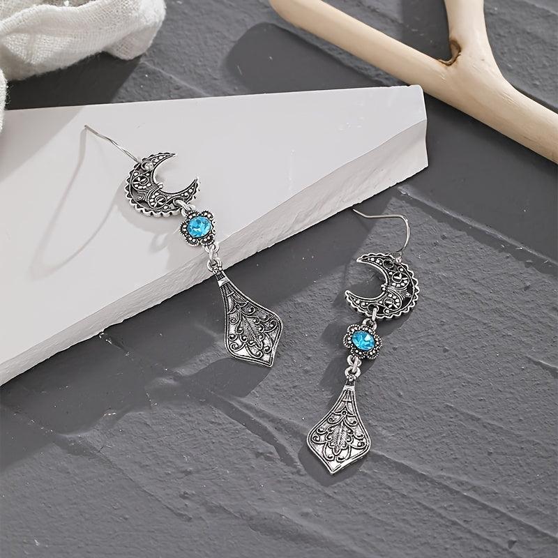 Vintage Flower Stone Embellished Star Moon Shape Earrings