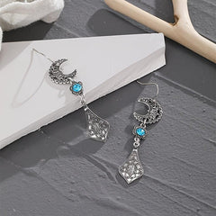 Vintage Flower Stone Embellished Star Moon Shape Earrings