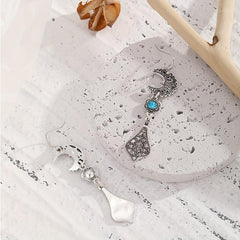 Vintage Flower Stone Embellished Star Moon Shape Earrings