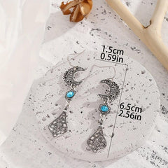 Vintage Flower Stone Embellished Star Moon Shape Earrings