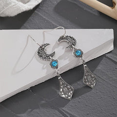 Vintage Flower Stone Embellished Star Moon Shape Earrings