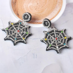 Halloween Spider Web Rice Bead Earrings