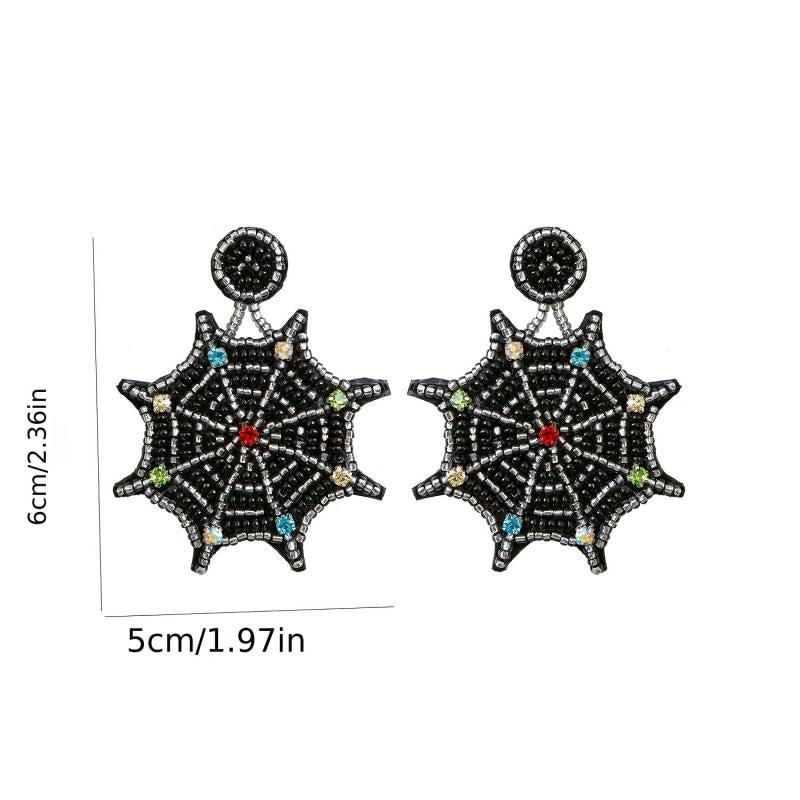 Halloween Spider Web Rice Bead Earrings