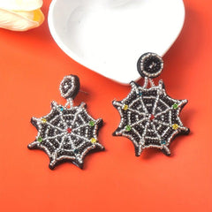 Halloween Spider Web Rice Bead Earrings