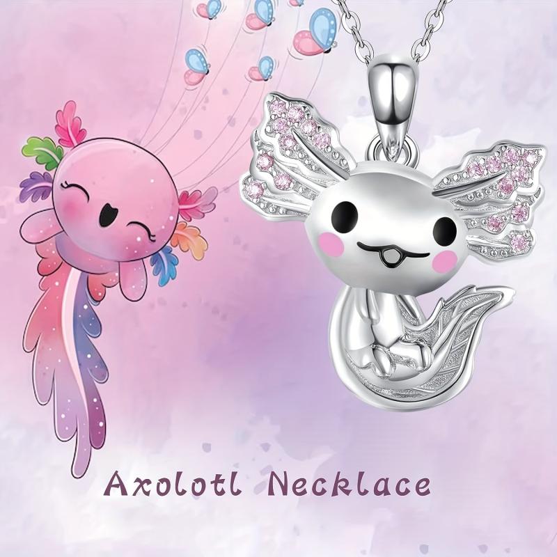 Cute Axolotl Pendant Necklace for Women, Animal Jewelry, Birthday Gift