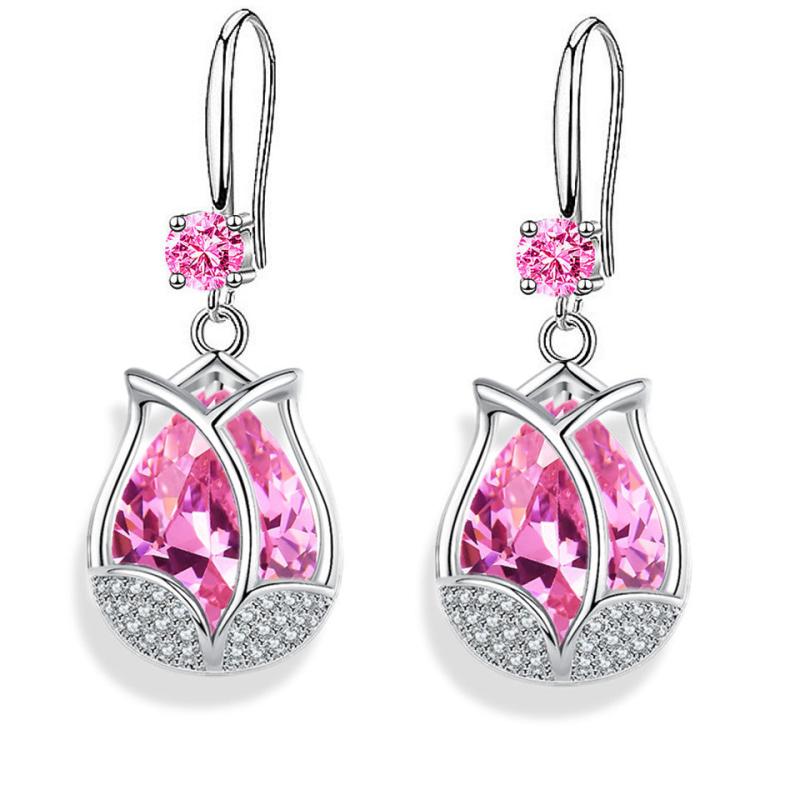 Tulip Drop Earrings Crystal Rose Flower Earrings For Women