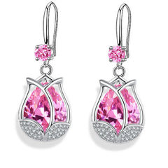 Tulip Drop Earrings Crystal Rose Flower Earrings For Women