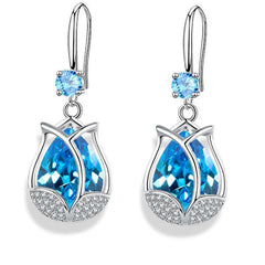 Tulip Drop Earrings Crystal Rose Flower Earrings For Women