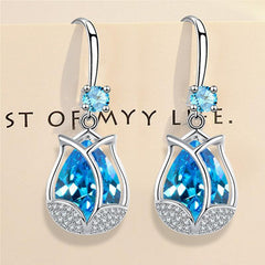 Tulip Drop Earrings Crystal Rose Flower Earrings For Women