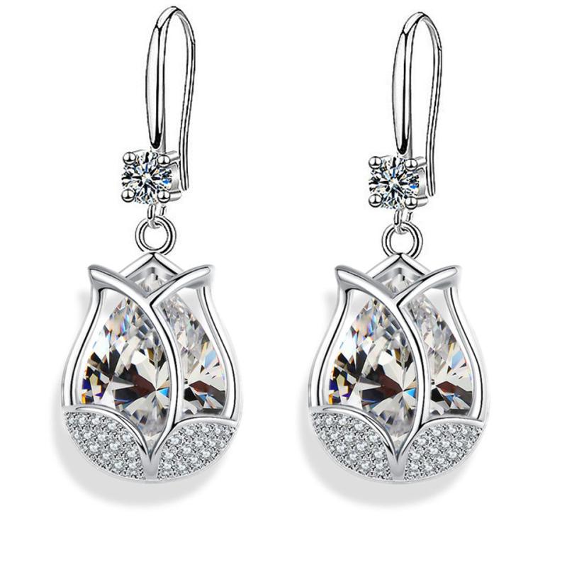 Tulip Drop Earrings Crystal Rose Flower Earrings For Women
