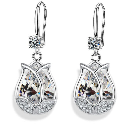 Tulip Drop Earrings Crystal Rose Flower Earrings For Women