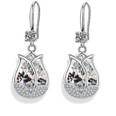 Tulip Drop Earrings Crystal Rose Flower Earrings For Women