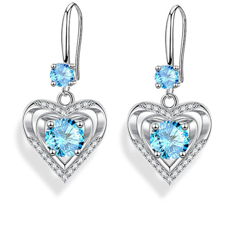 Love Shaped Water Droplet Earrings Electroplated Silvery Crystal Earrings