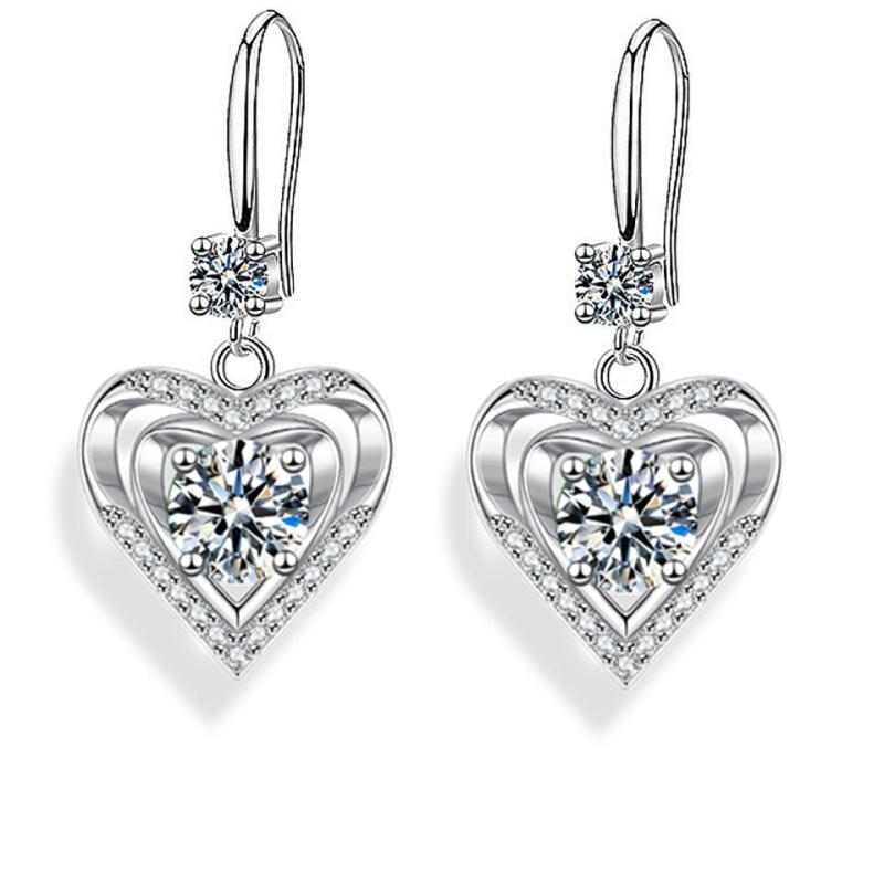 Love Shaped Water Droplet Earrings Electroplated Silvery Crystal Earrings