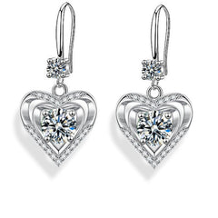 Love Shaped Water Droplet Earrings Electroplated Silvery Crystal Earrings