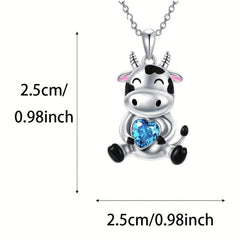 Pretty Heart Gem Necklace Small Cow Gemstone Pendant Charm Jewelry