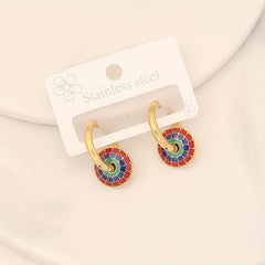 Bohemian Stainless Steel Jewelry Set - 3 Oval Gear Necklace and Earrings