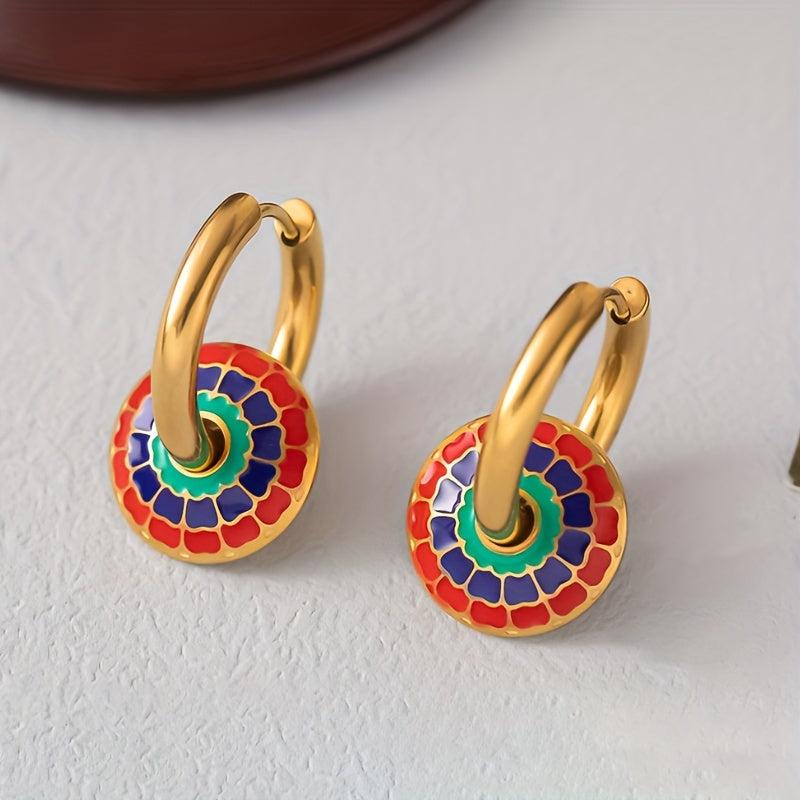 Bohemian Stainless Steel Jewelry Set - 3 Oval Gear Necklace and Earrings