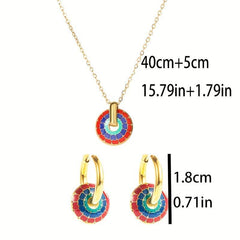 Bohemian Stainless Steel Jewelry Set - 3 Oval Gear Necklace and Earrings