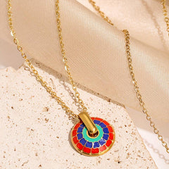 Bohemian Stainless Steel Jewelry Set - 3 Oval Gear Necklace and Earrings