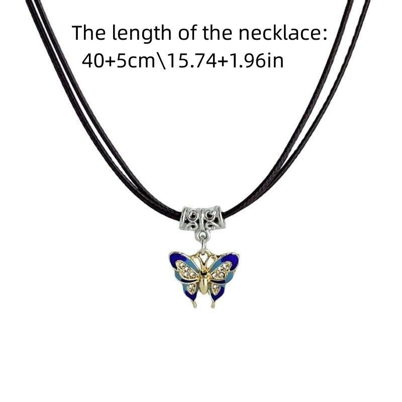 Retro Butterfly Pendant Necklace Women's High End Sense Of Leather Rope Collar