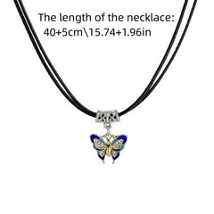 Retro Butterfly Pendant Necklace Women's High End Sense Of Leather Rope Collar