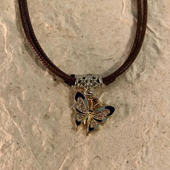 Retro Butterfly Pendant Necklace Women's High End Sense Of Leather Rope Collar