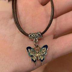 Retro Butterfly Pendant Necklace Women's High End Sense Of Leather Rope Collar