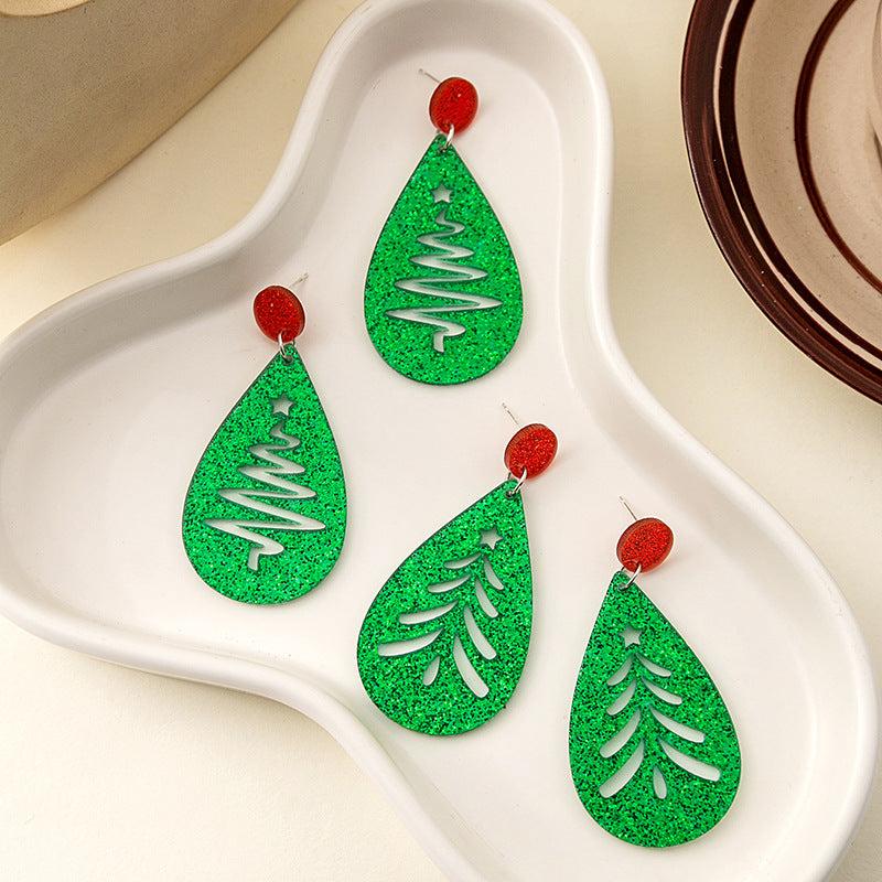 Christmas Tree Cutout Earrings Small Sequin Water Drop Shaped Jewelry