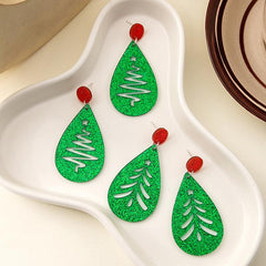 Christmas Tree Cutout Earrings Small Sequin Water Drop Shaped Jewelry