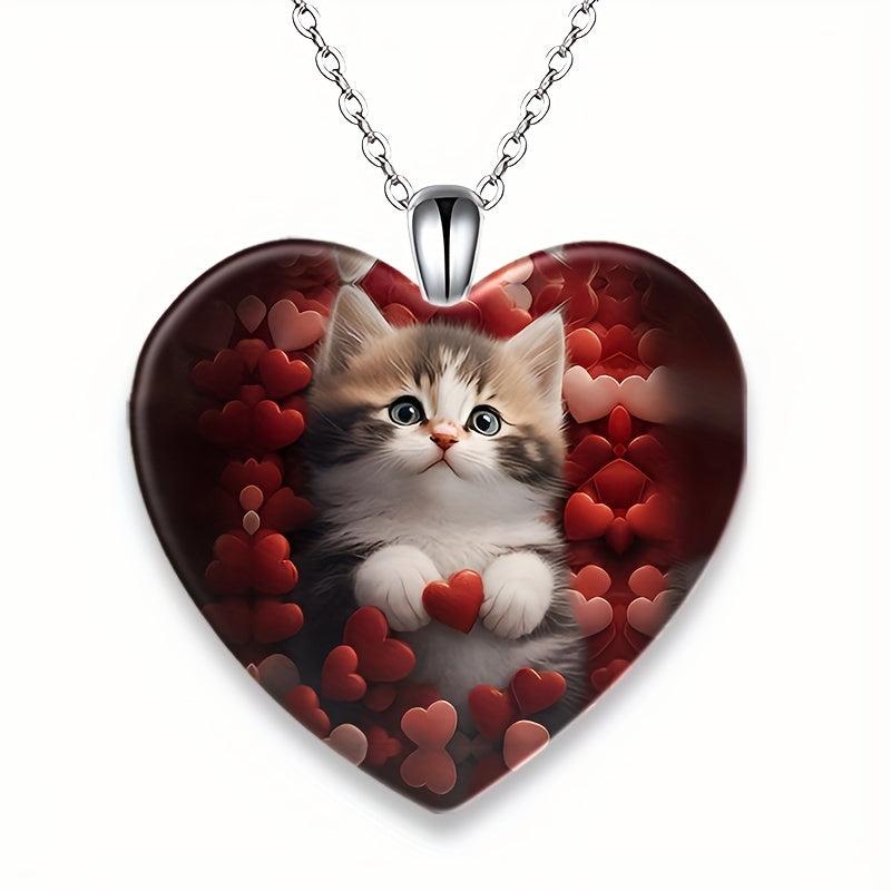 Love Kitten Print Pendant Necklace Toy for Kids - Anniversary Christmas Gift