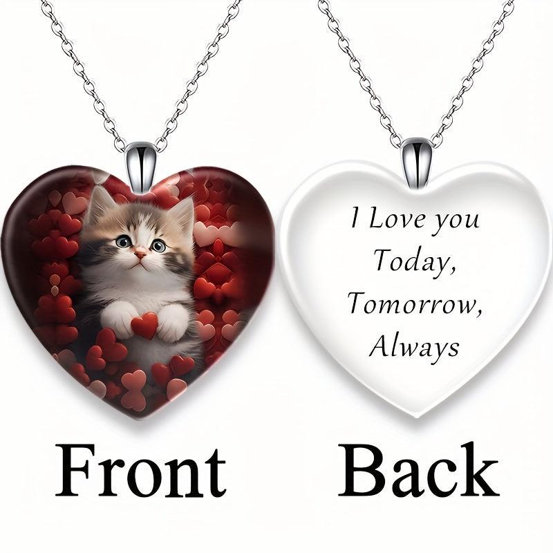 Love Kitten Print Pendant Necklace Toy for Kids - Anniversary Christmas Gift