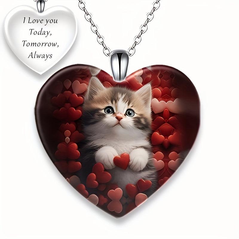 Love Kitten Print Pendant Necklace Toy for Kids - Anniversary Christmas Gift