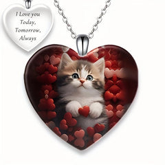 Love Kitten Print Pendant Necklace Toy for Kids - Anniversary Christmas Gift