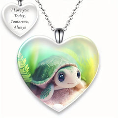 Heart Turtle Pendant Necklace For Kids, Daughter, Holiday, Christmas Toy