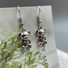 Vintage Bear Heart Asymmetrical Earrings