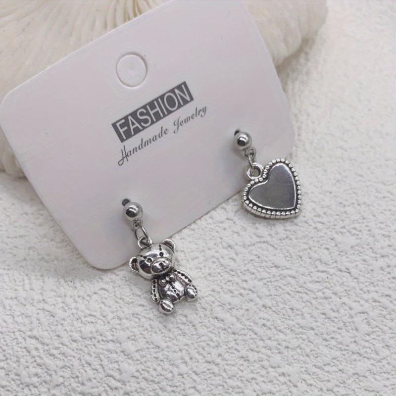 Vintage Bear Heart Asymmetrical Earrings
