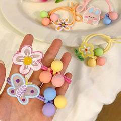Summer Girl Cartoon Animal Hair Rope Heart Flowers Ponytail Ball Scrunchies