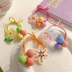 Summer Girl Cartoon Animal Hair Rope Heart Flowers Ponytail Ball Scrunchies
